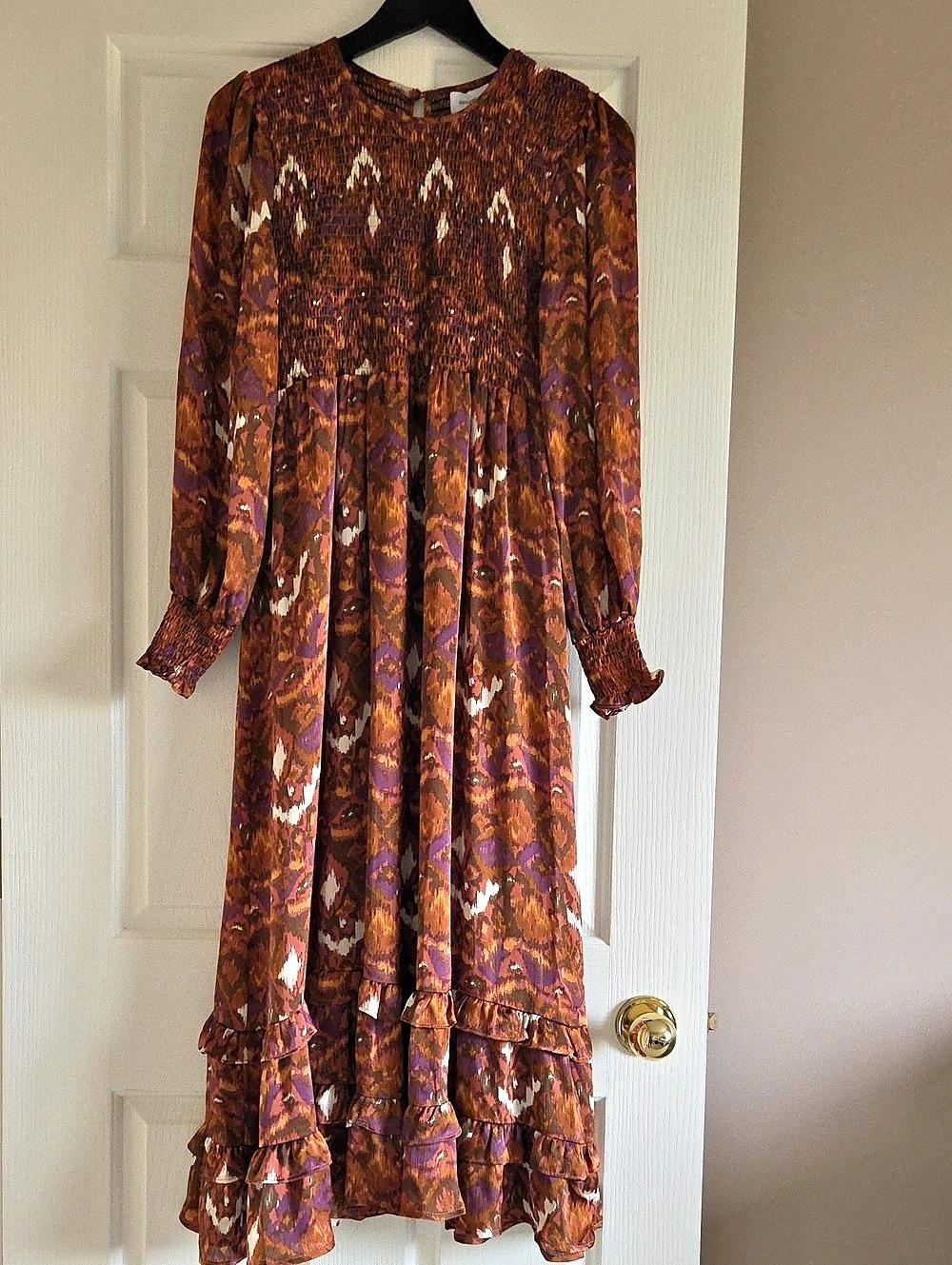 ANNIWEAR Geometric Midi Dress in Brown & Purple Size Small NWT